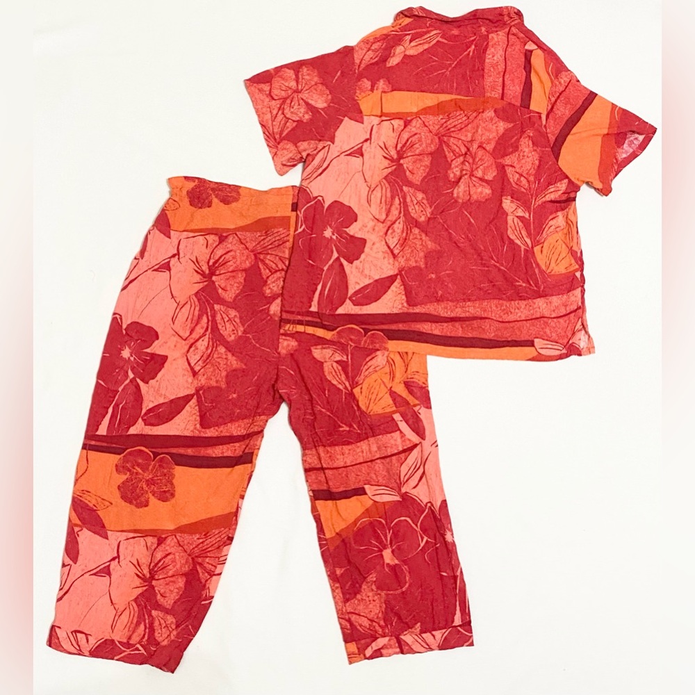 Vintage Jams World Spice Flower Hawaiian Orange Red Floral Top & Pants Set - Picture 2 of 9